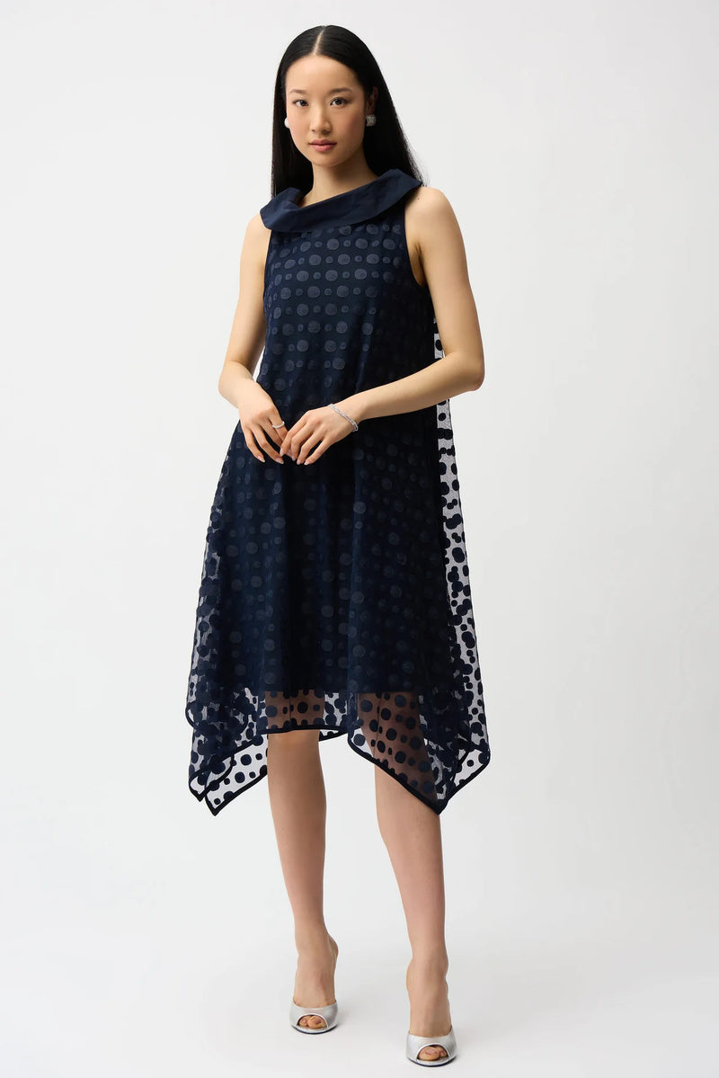 Joseph Ribkoff Dot Embroidered Mesh Handkerchief Dress With Cowl Collar 261299