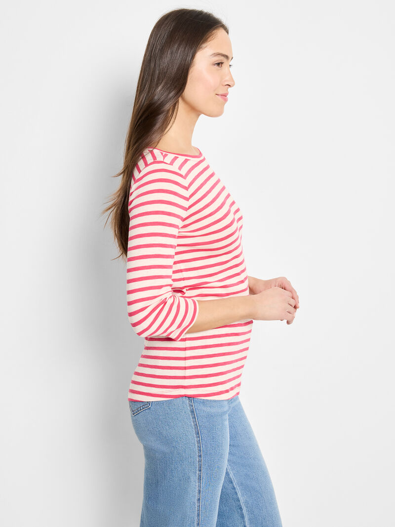 Nic + Zoe 3/4 Sleeve Stripe Boatneck in Pink