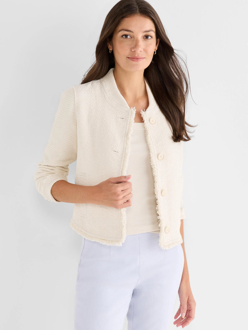 Nic + Zoe Fringe Mix Knit Bomber in Coconut SALE!