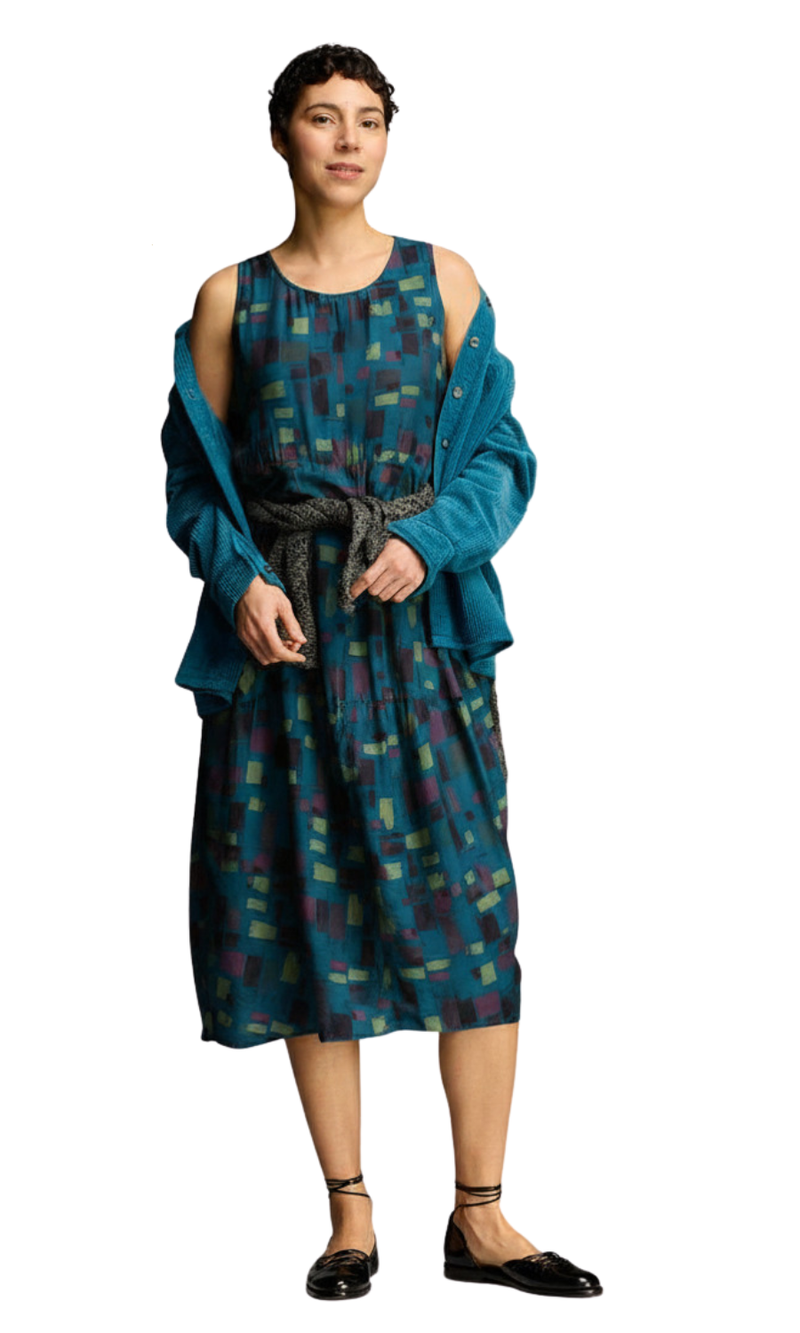 Cut Loose Seamed Bubble Dress in Peacock Sea Glass XL