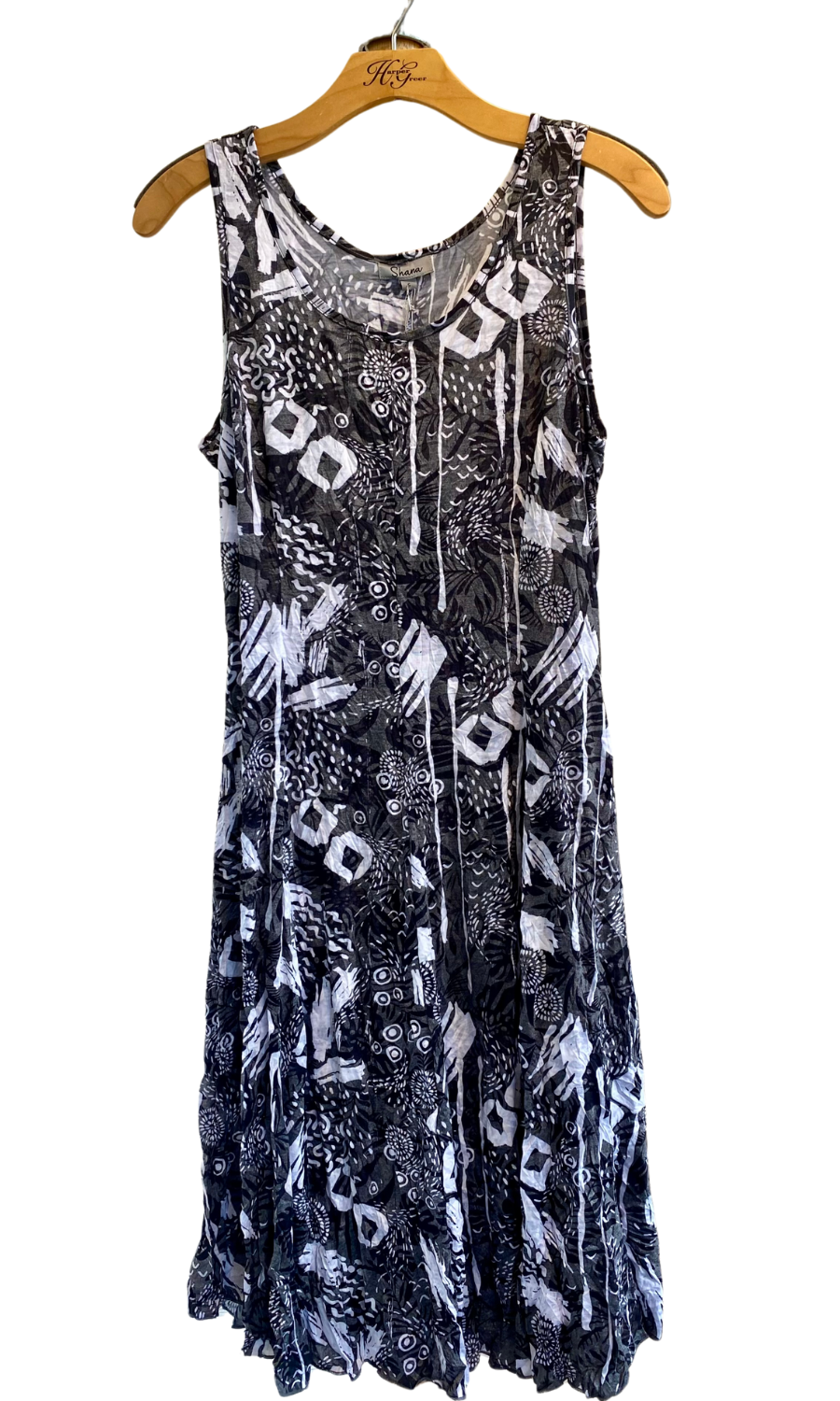 Shana Crinkled Tank Dress in Blk/Wh Print