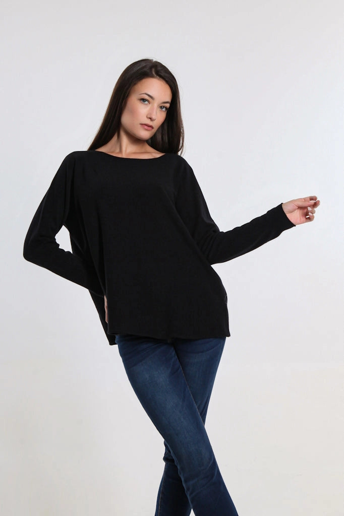 Tees by Tina Seriously Soft Jewel Neck Sweater in Black
