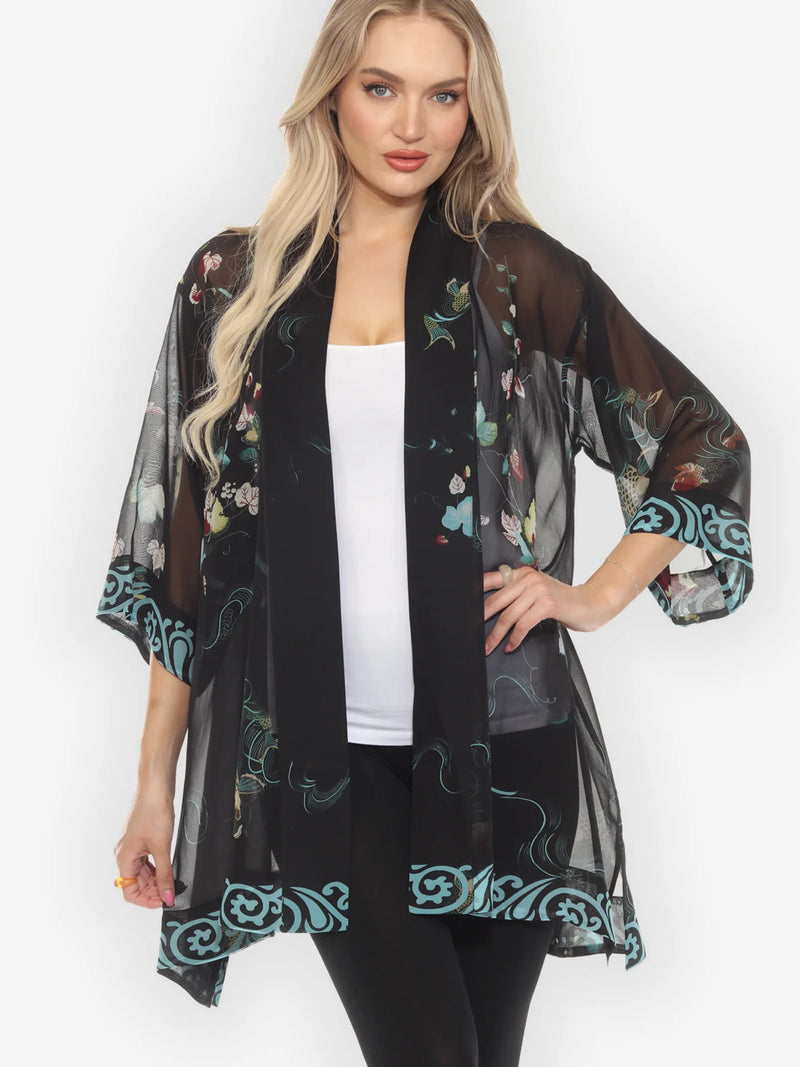Citron Koi and Leaves Kimono