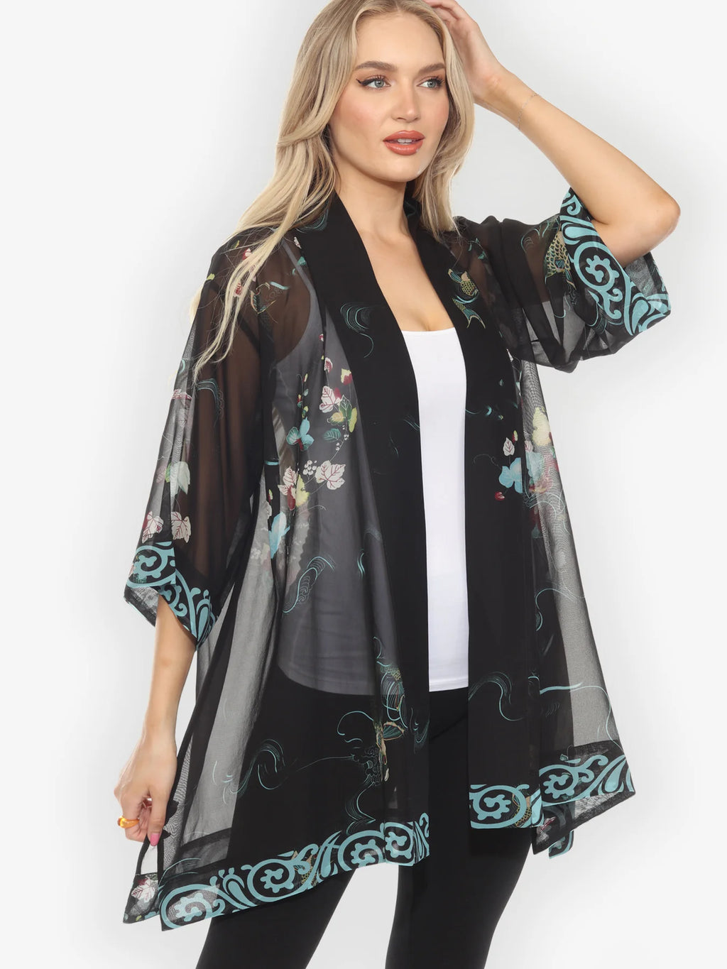 Citron Koi and Leaves Kimono