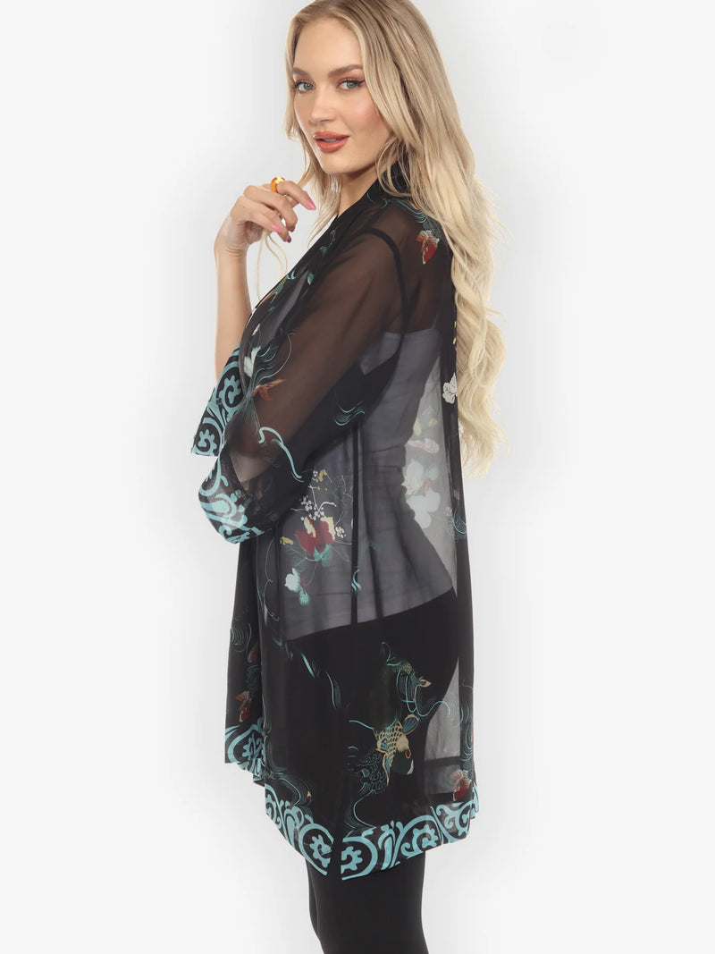 Citron Koi and Leaves Kimono