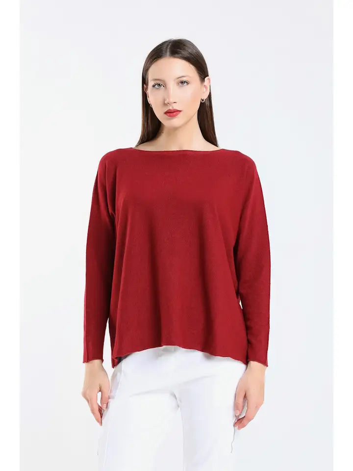 Tees by Tina Seriously Soft Jewel Neck Sweater in Burgundy