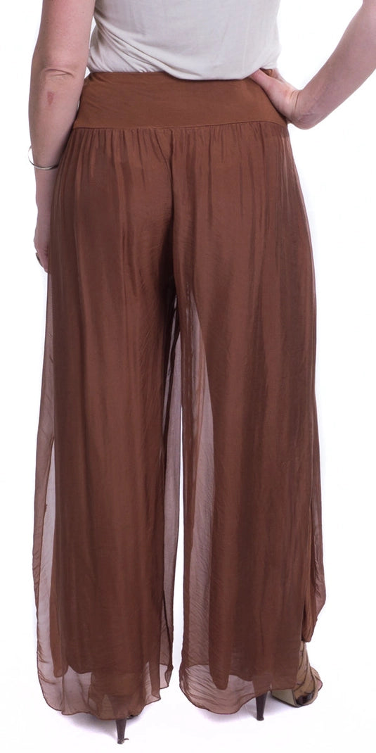 Silk Pant with Side Slits in Rust - Harper Greer