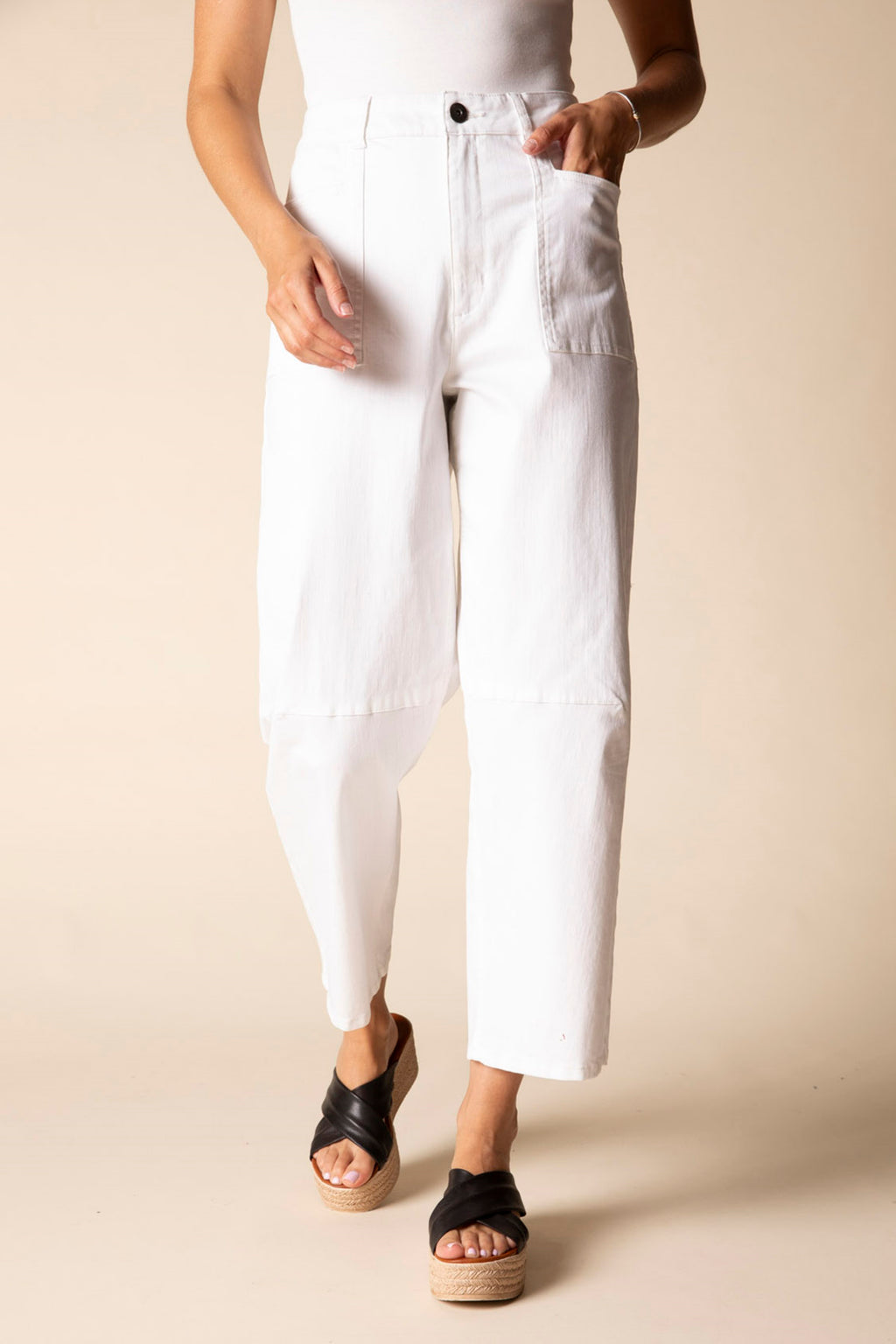 Habitat Barrel Leg Pant in White - Harper Greer