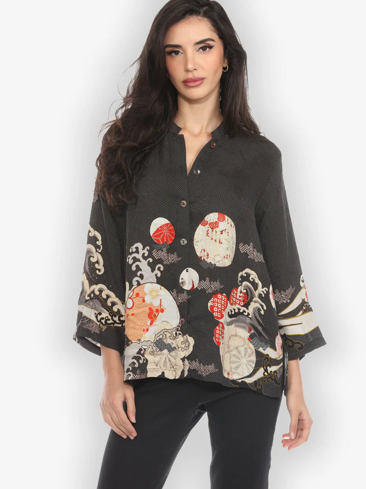 Ocean Wave Royal Silk Blouse