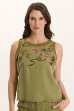 XCVI Embroidered Katrine Tank in Thicket Pigment