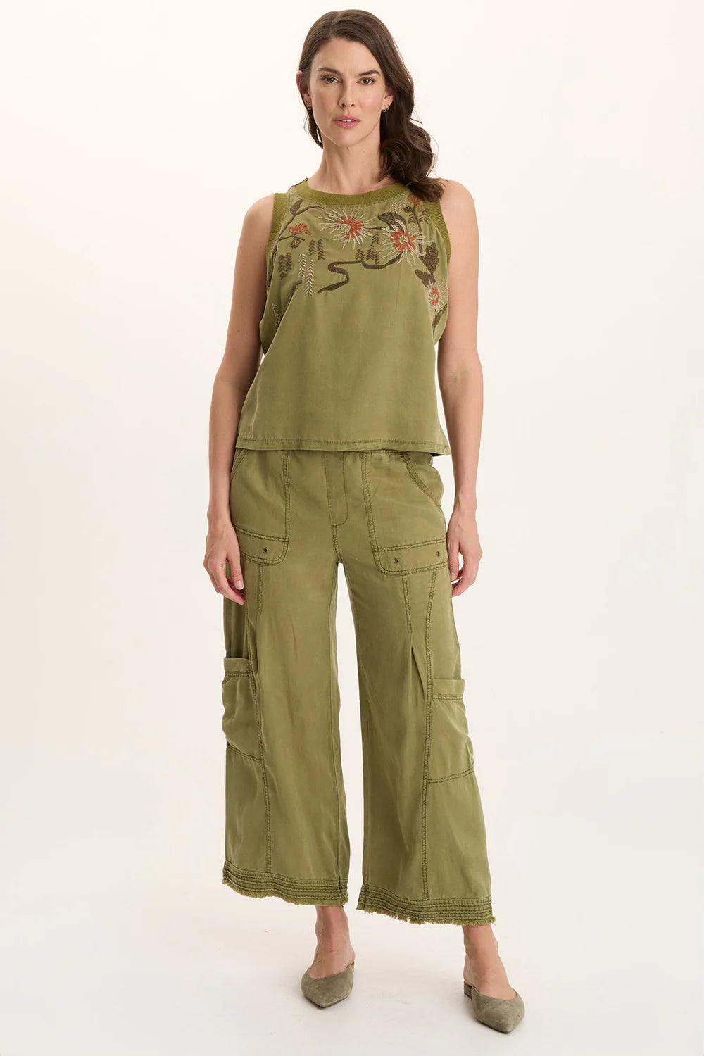 XCVI Embroidered Katrine Tank in Thicket Pigment