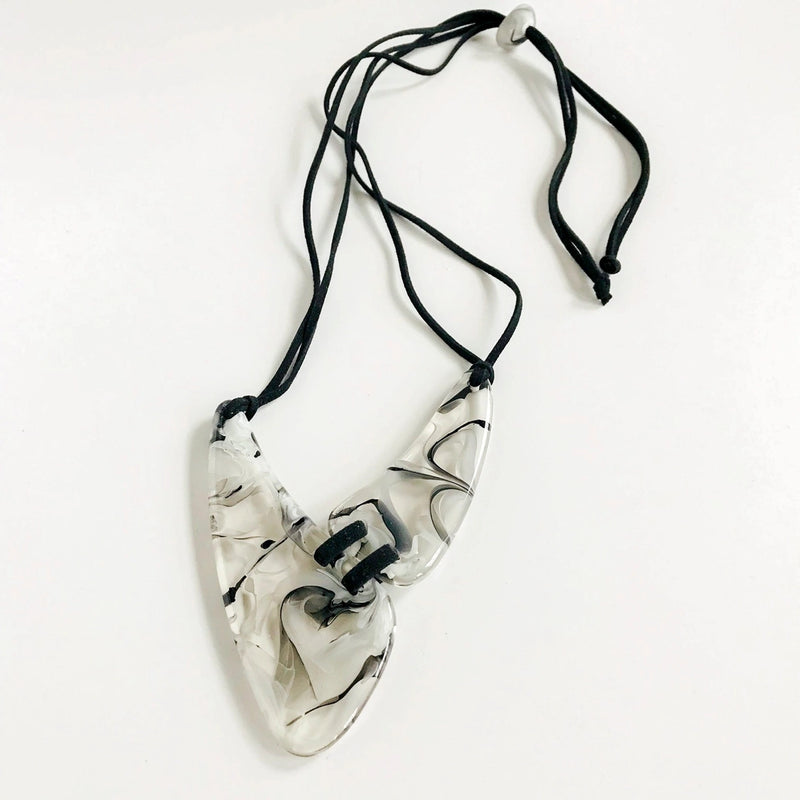 Eco-Resin Soona Necklace in Black & White Marble