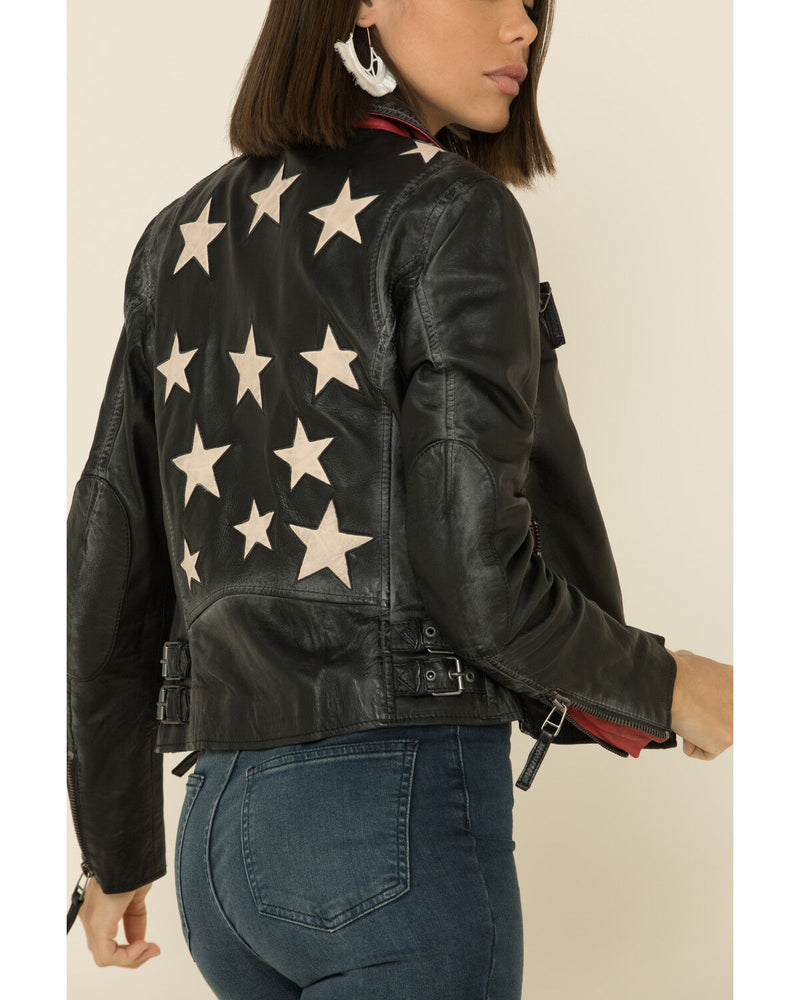 Mauritius Christy Leather Jacket in Black & Ivory