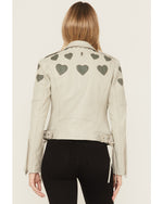 Mauritius Hearts Moto Leather Jacket in Off White & Grey