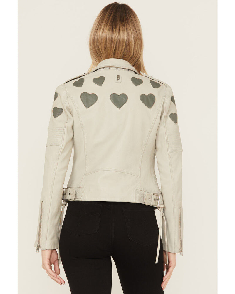 Mauritius Hearts Moto Leather Jacket in Off White & Grey