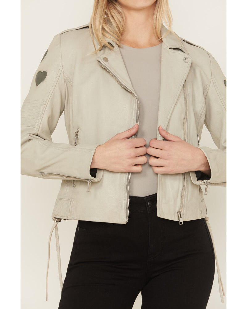 Mauritius Hearts Moto Leather Jacket in Off White & Grey