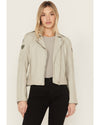 Mauritius Hearts Moto Leather Jacket in Off White & Grey