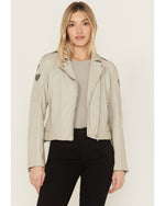Mauritius Hearts Moto Leather Jacket in Off White & Grey