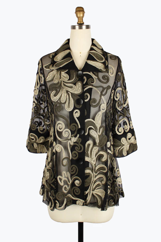 Damee Ombre Vine Soutache Jacket in Olive