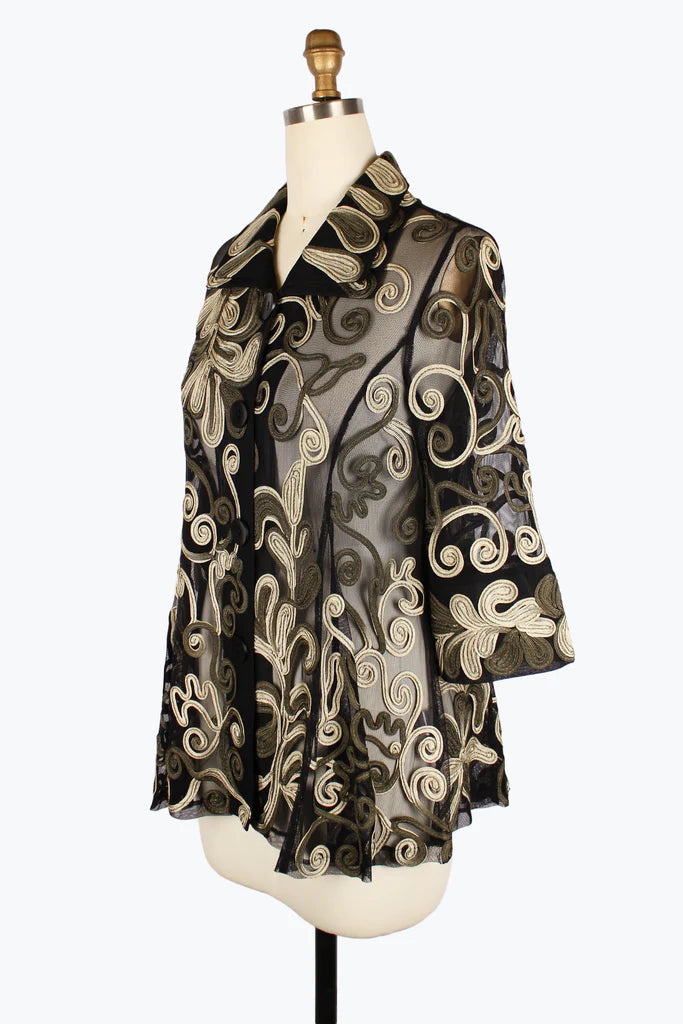 Damee Ombre Vine Soutache Jacket in Olive