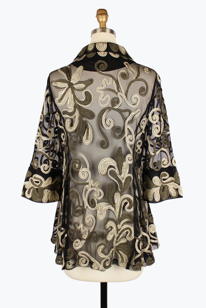 Damee Ombre Vine Soutache Jacket in Olive