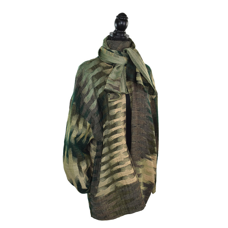 Dupatta Zipper Head Sweater Jacket Wrap Coat with Scarf in Green