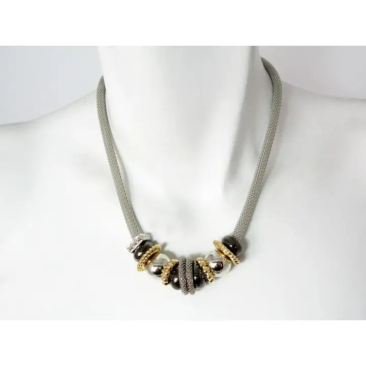 Erica Zap Mesh Necklace with Metal Beads & Textured Spacers
