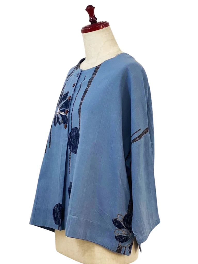 Mao Mam Half Button Pullover in Blue