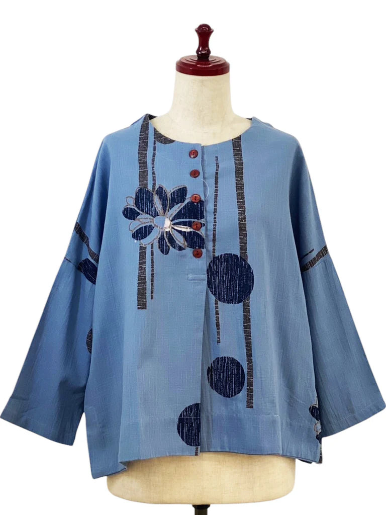 Mao Mam Half Button Pullover in Blue