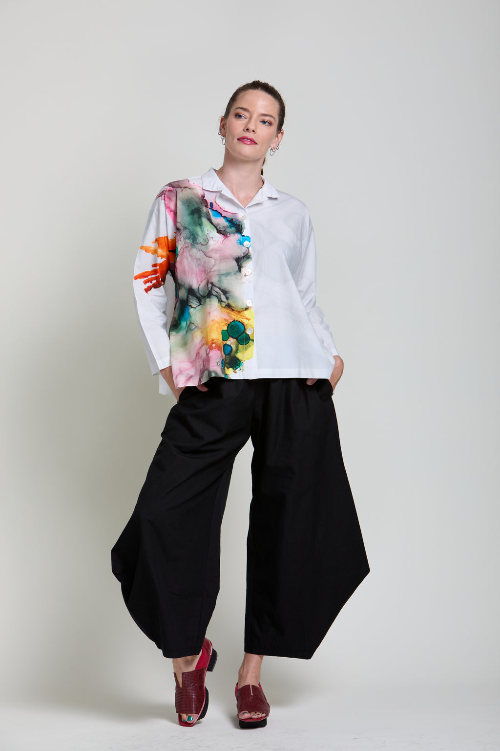 M Square Mandarin Swing Shirt in Splash - Harper Greer