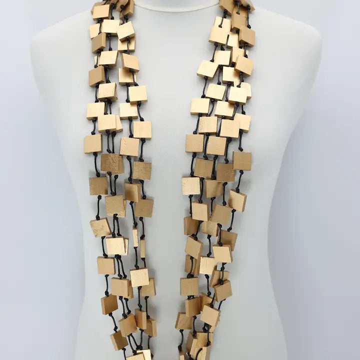 Jianhui London Recycled Wood Squares Necklace in Gold