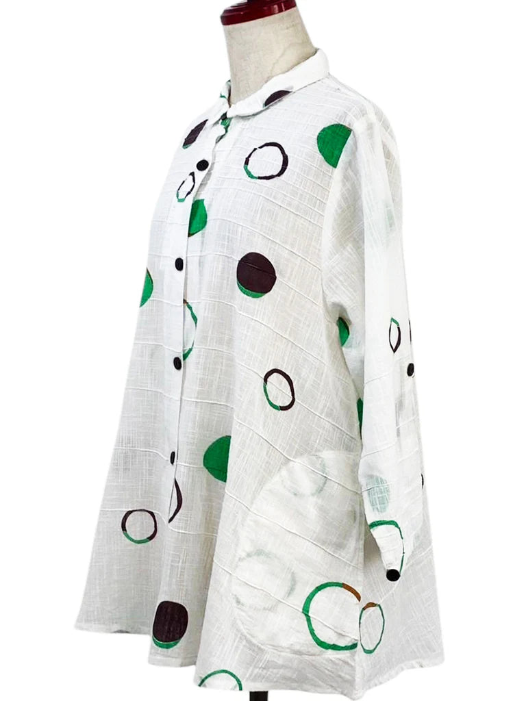 Mona Lisa Pin Tuck Jacket in Natural Multi Circles Print
