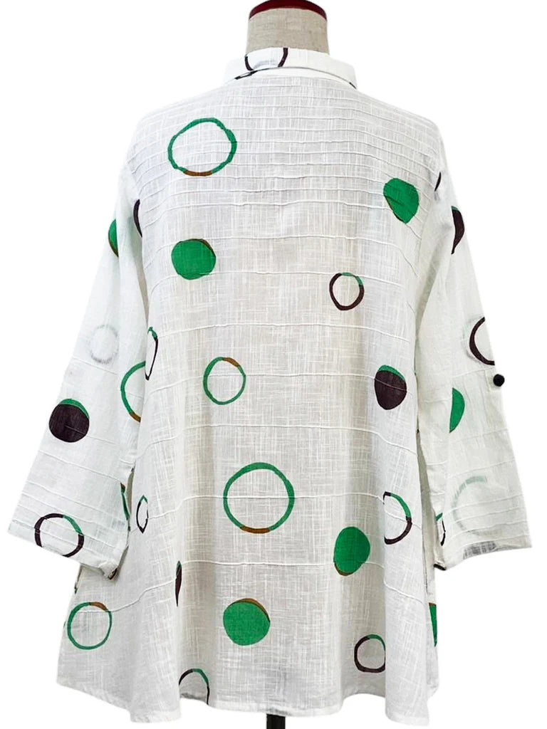 Mona Lisa Pin Tuck Jacket in Natural Multi Circles Print
