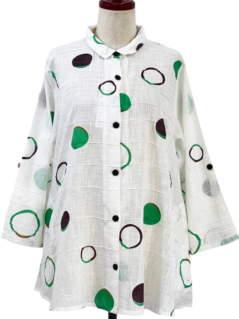 Mona Lisa Pin Tuck Jacket in Natural Multi Circles Print