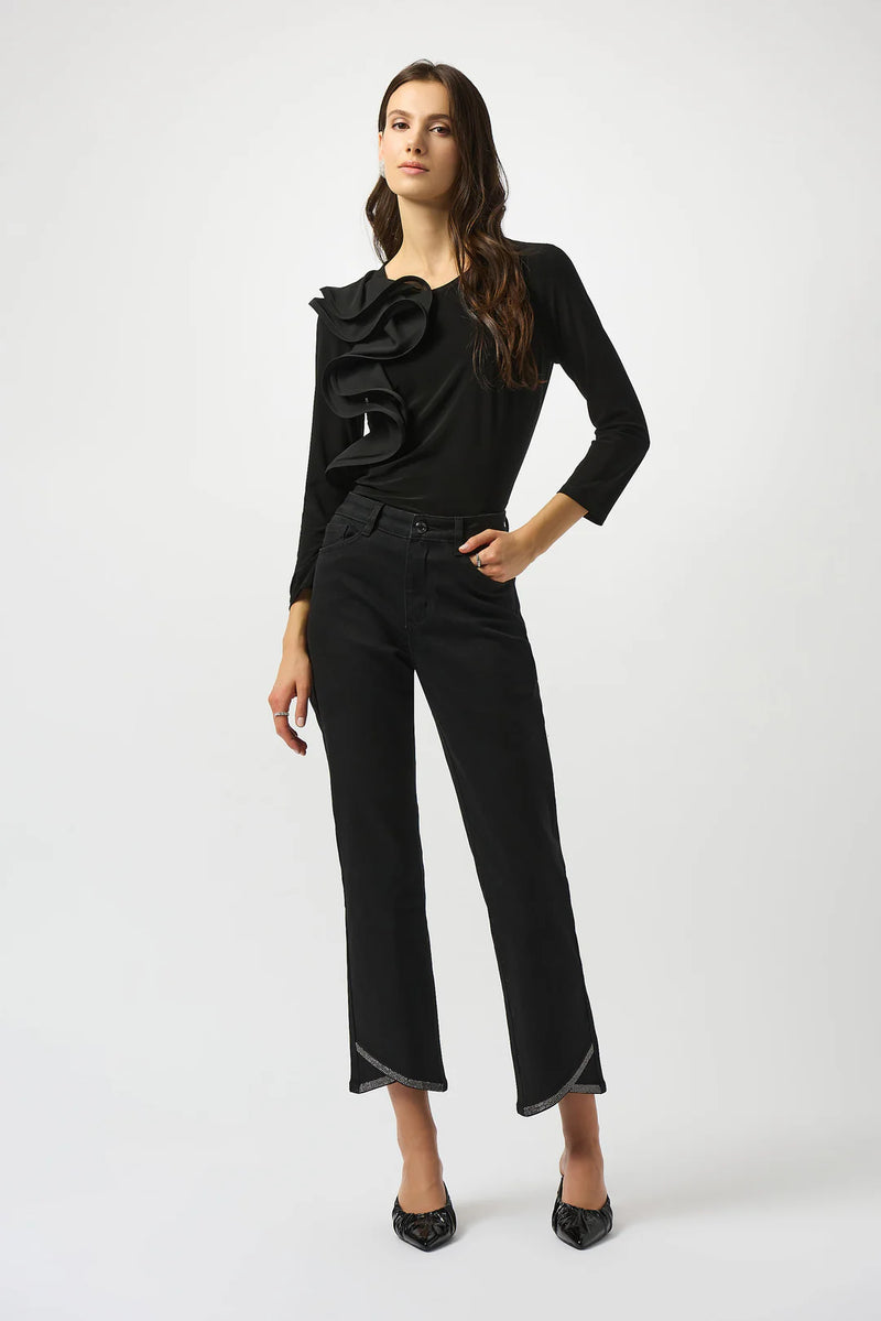 Joseph Ribkoff Black Silky Knit Fitted Ruffled Top