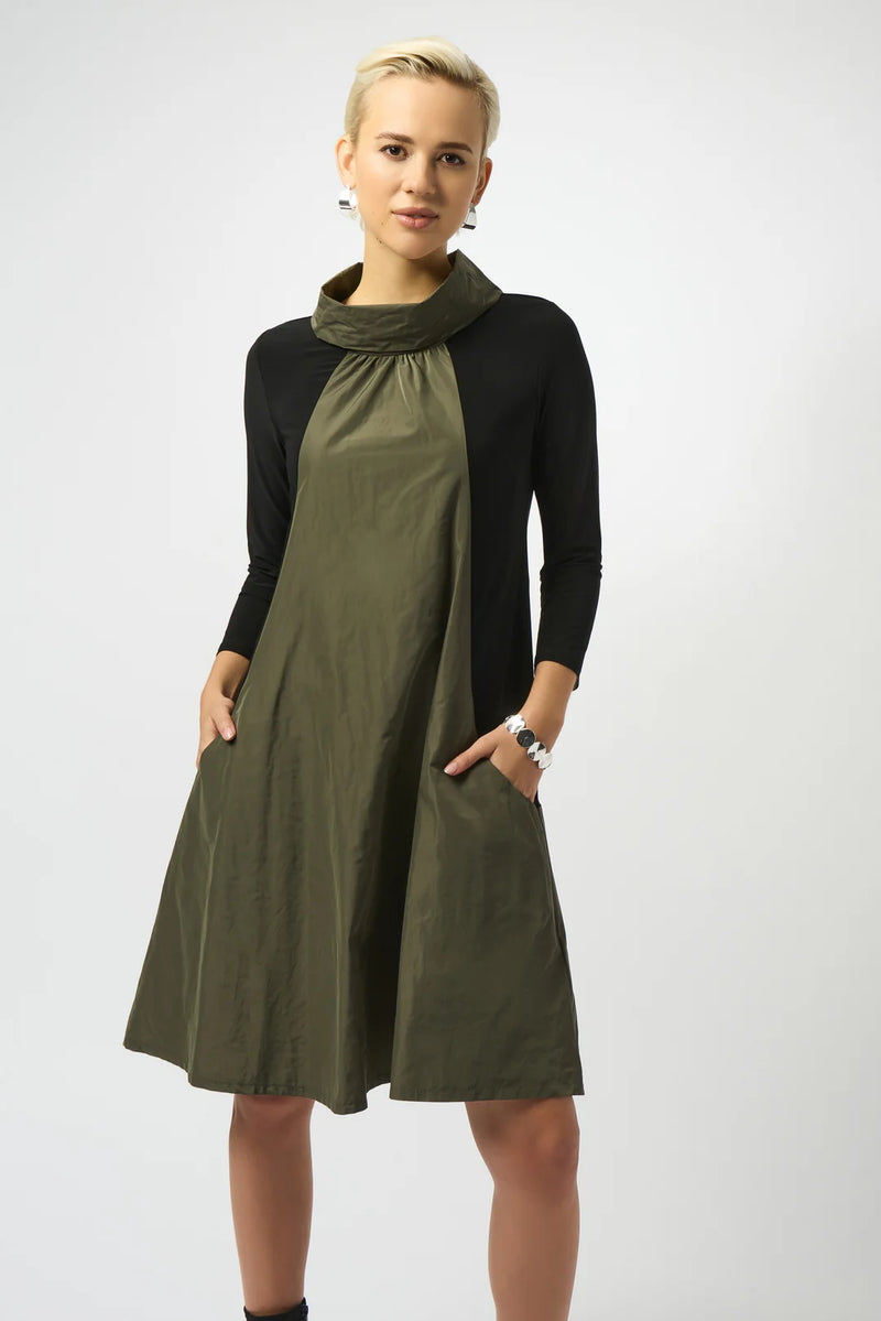 Joseph Ribkoff Black/Avocado Color Block Dress
