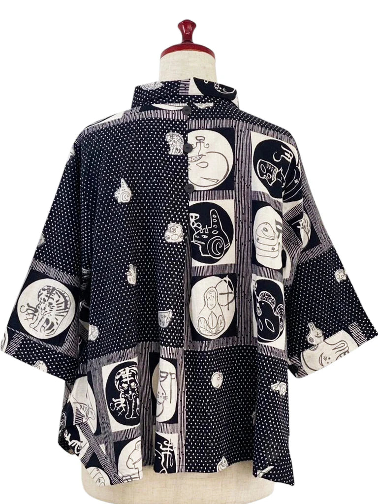 Mona Lisa Black Crop Jacket in Eto Print 