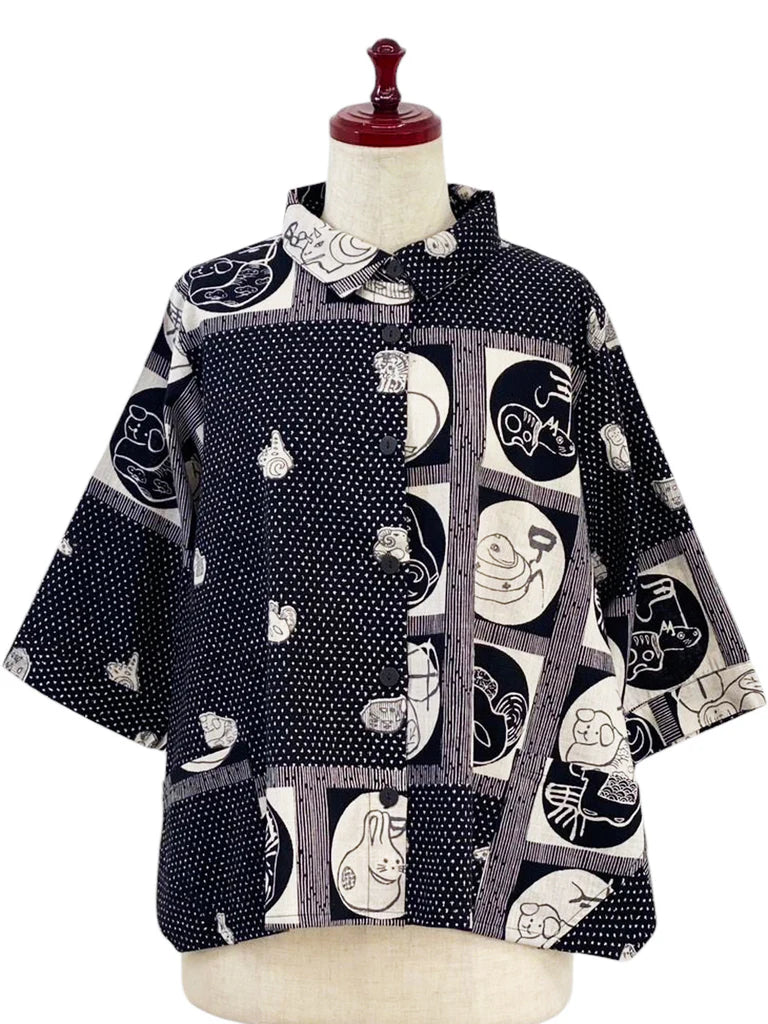Mona Lisa Black Crop Jacket in Eto Print 