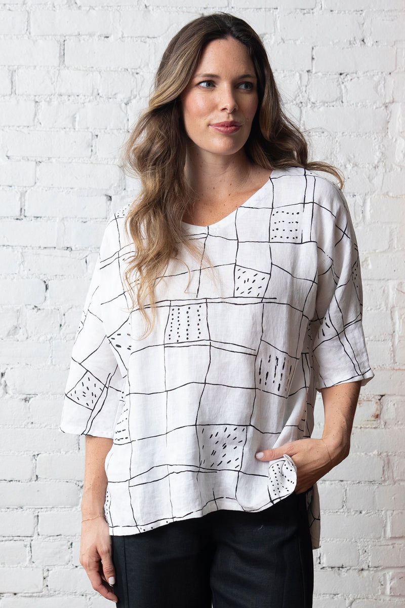 Olivia by Habitat Linen Print Grid Dolman Top