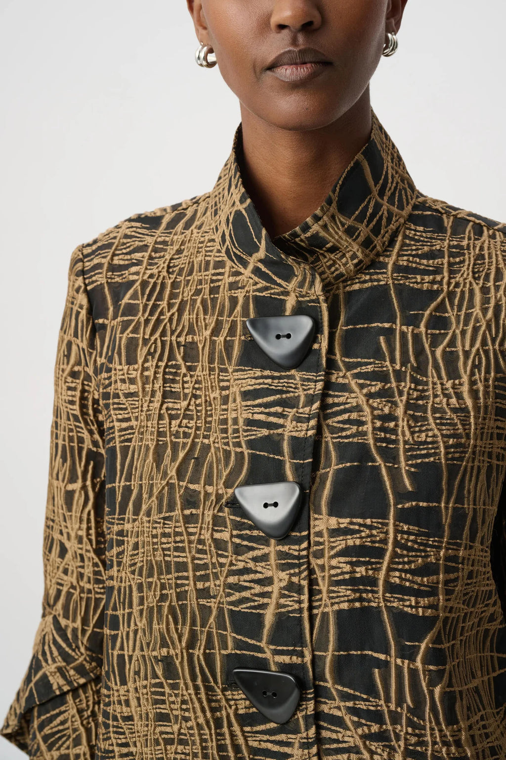 JOSEPH RIBKOFF ABSTRACT TRAPEZE JACKET IN BLACK/GOLD - Harper Greer