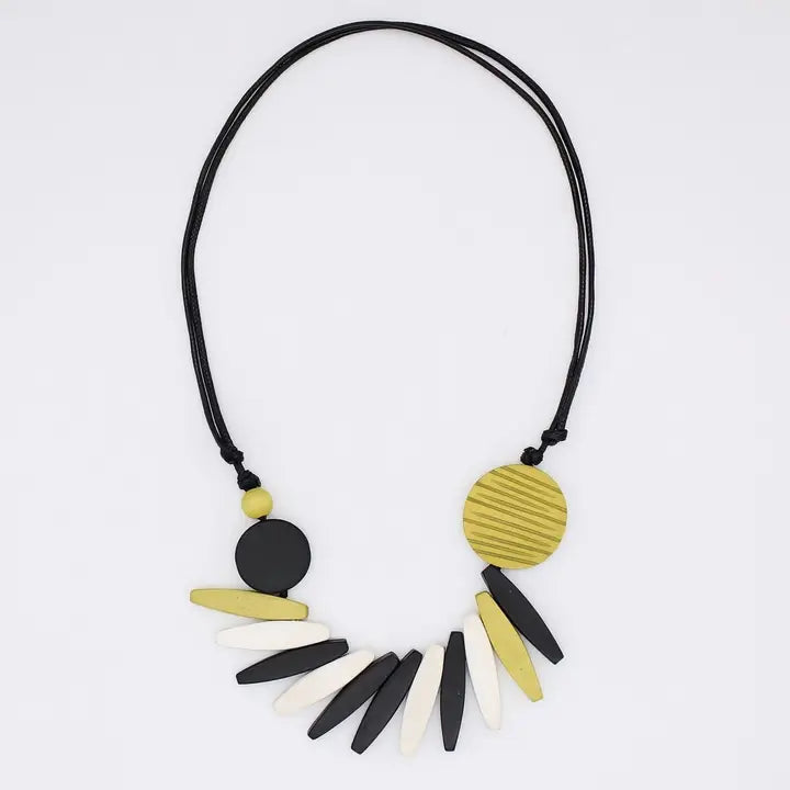 Sylca Chartruese Wood Fringe Necklace
