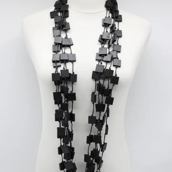 Jianhui London Recycled Wood Squares Necklace in Black
