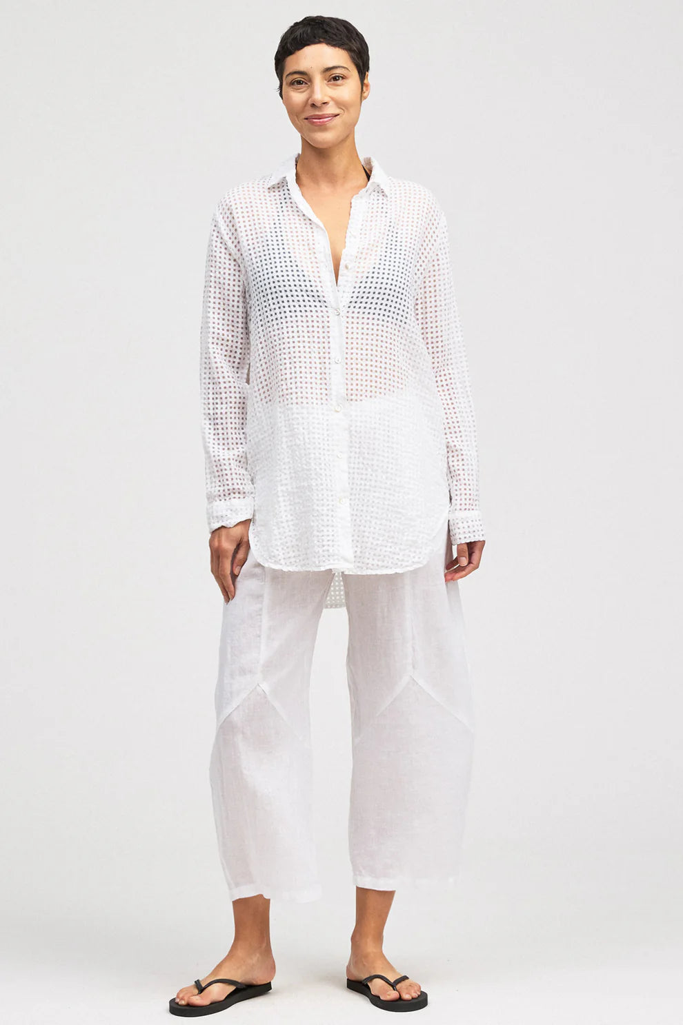 Cut Loose Aline Shirt in White Check Burnout - Harper Greer