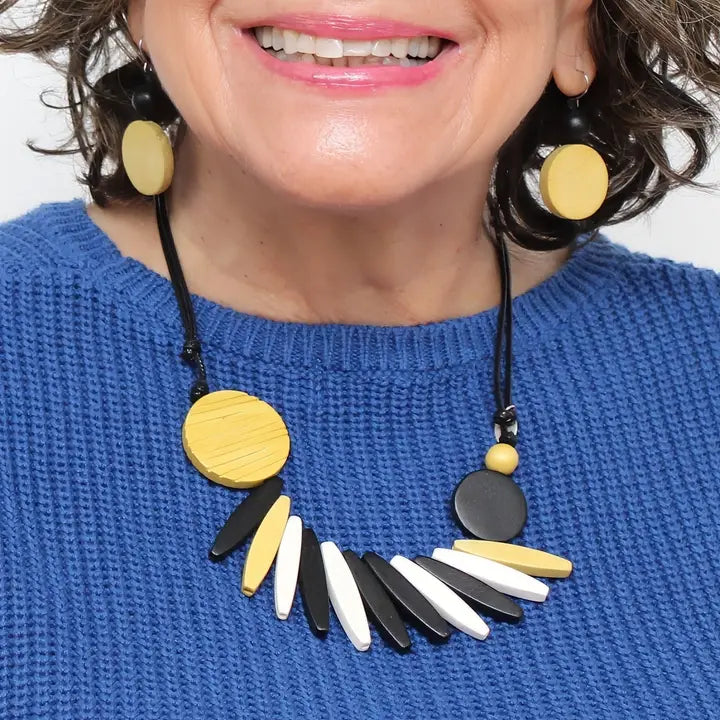 Sylca Chartruese Wood Fringe Necklace