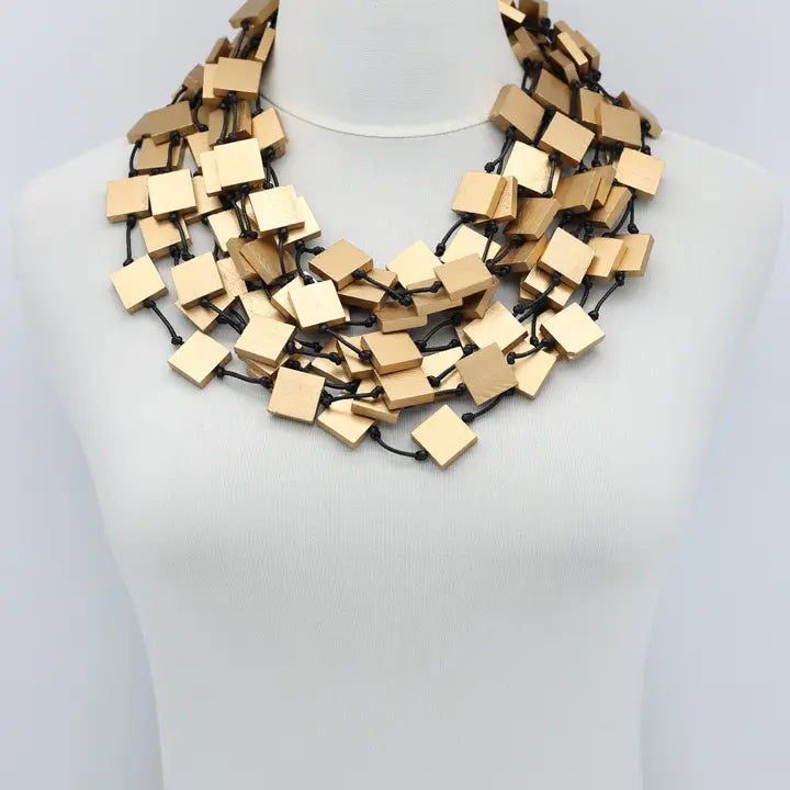 Jianhui London Recycled Wood Squares Necklace in Gold