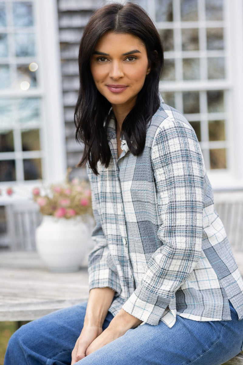 Habitat Girl Gone Plaid Boyfriend Shirt in Winter White