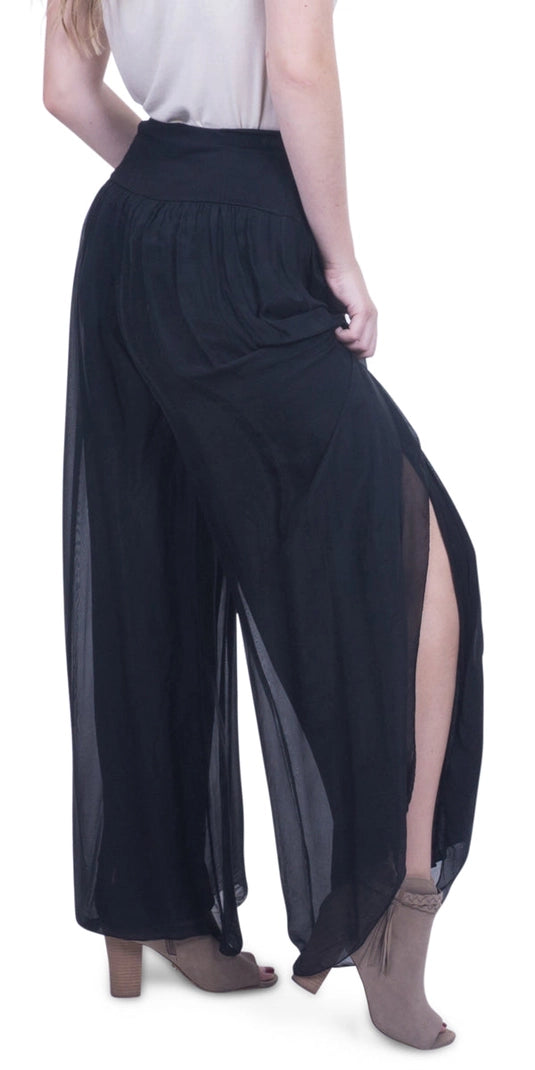 Black Silk Pant with Side Slits - Harper Greer