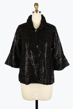 Damee Sequin Striped Short Jacket in Black