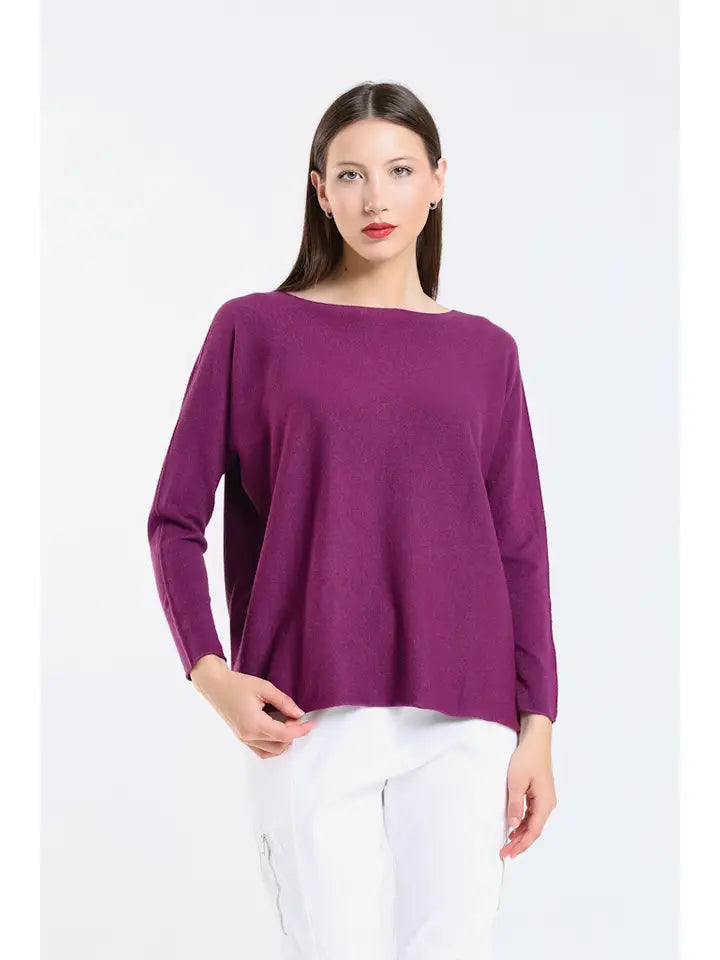 Tees by Tina Seriously Soft Jewel Neck Sweater in Eggplant