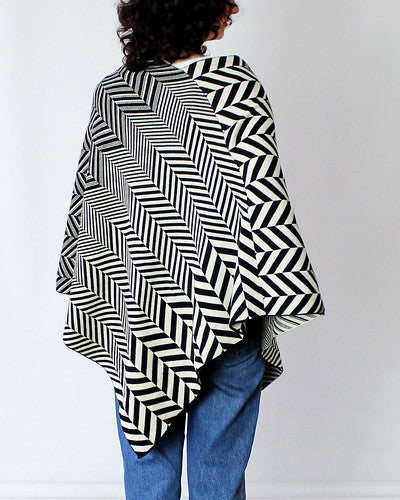 Beyond Threads Chevron Poncho in Black/Alabaster